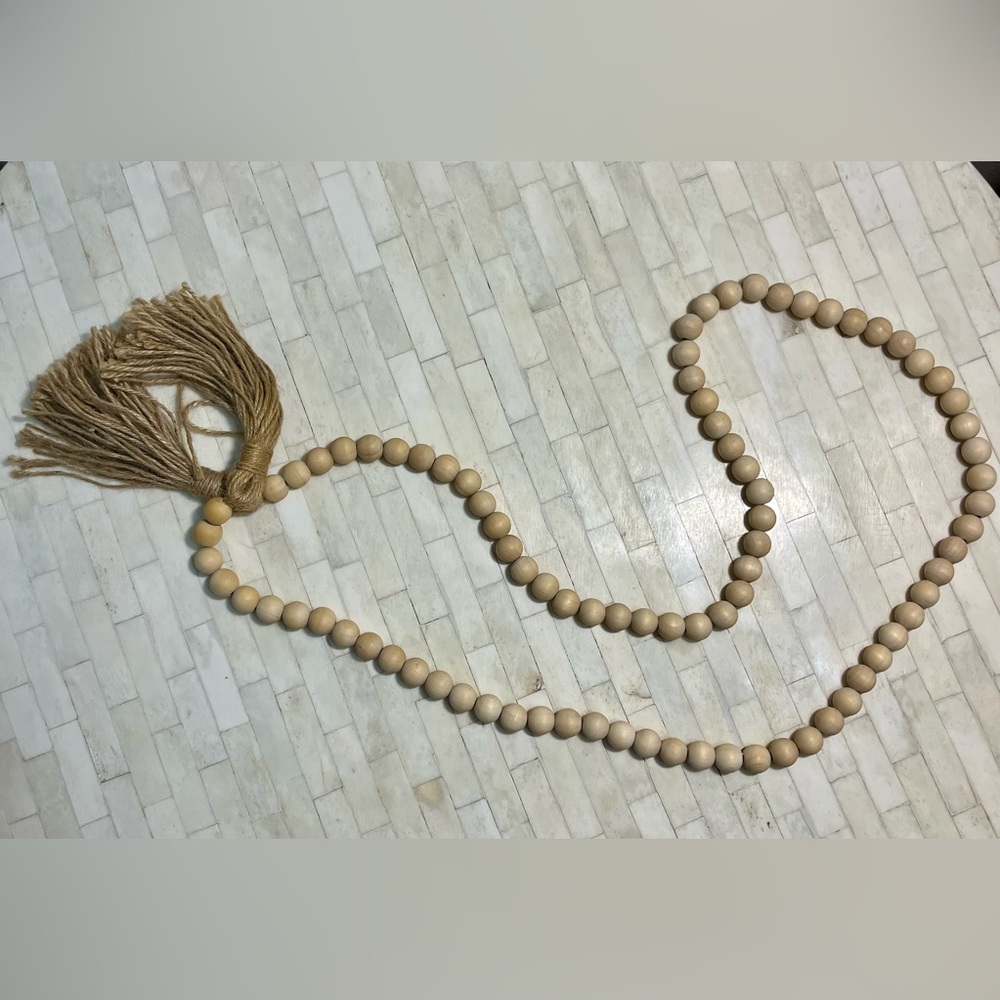 Natural Wooden Bead Decor, 50 inches Long